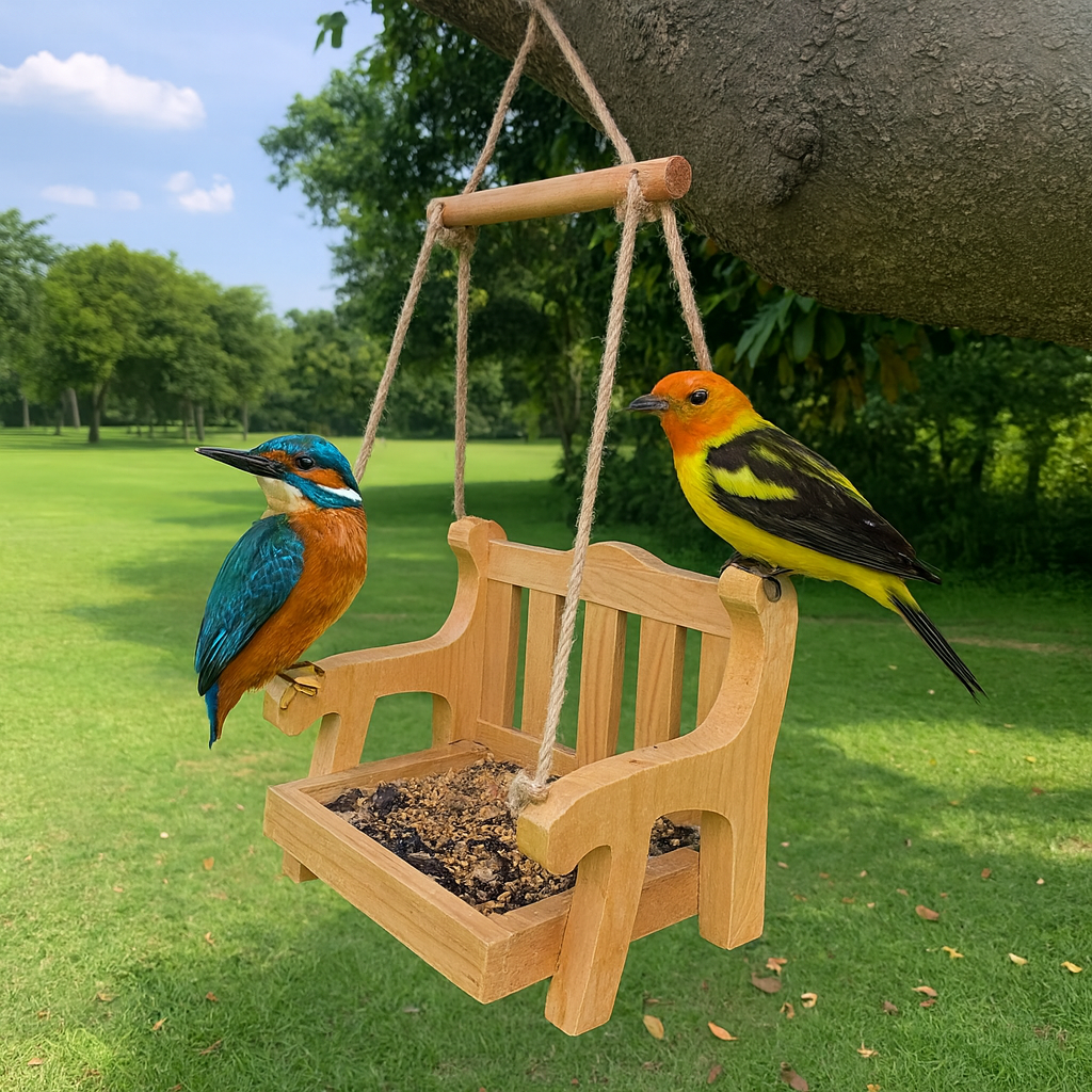 Mangeoire à Oiseaux en Bois Forme Banc Suspendu