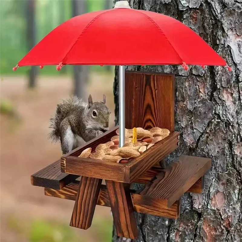 A19I-Alimentation En Bois Pour Écureuil, Oiseau, Table À Manger Pour Animaux De Compagnie, Banc Suspendu, Table D'Alimentation, Mini Parapluie, Ornements