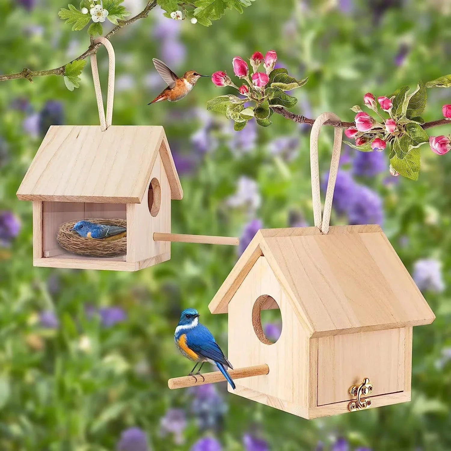 Boîtes À Oiseaux Pour Dégagement Extérieur Avec Poteau, Casse À Oiseaux En Bois Pour L'Extérieur, Jardin Suspendu, Patio, Décoratif Pour Moineau, Colibri