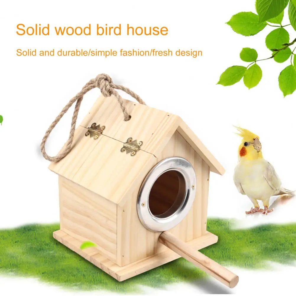 Nid D'Oiseau Suspendu En Bois, Fournitures Pour Oiseaux, Sans Odeur, Grand Espace, Protection Solaire, Imperméable, Surface Lisse, Abri Multiple U