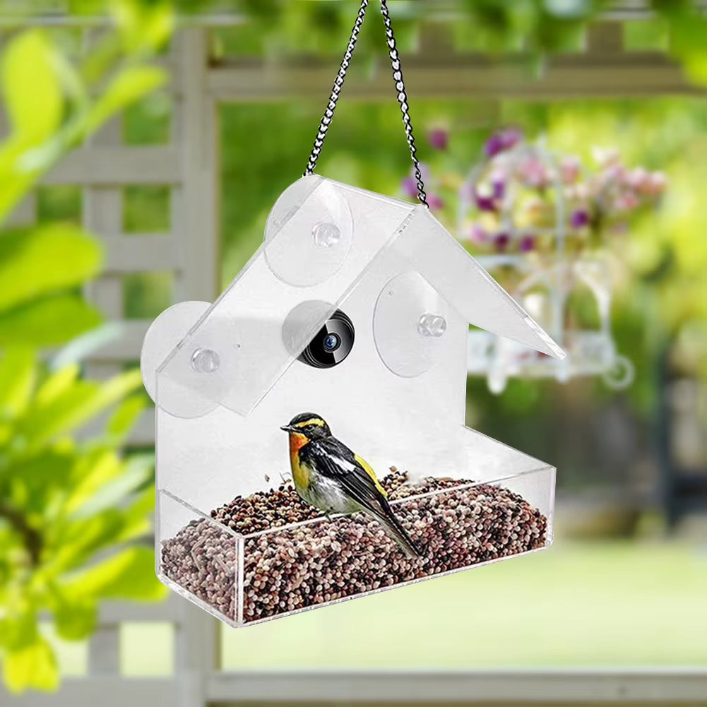 Smart Feeding House Acrylic with Camera Home Pet Bird Feeder Transparent 1080P HD Easy Installation for Outdoor Garden