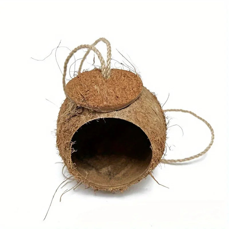 Nid D'Oiseau En Coquille De Noix De Coco Naturelle, 1 Pièce, Avec Lanière Suspendue, Pour Perroquet, Perruche, Jouets Uniques Faits À La Main