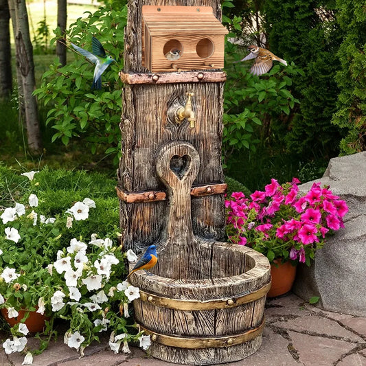 Maison D'Oiseau En Bois Faite À La Main Avec 2 Trous, Nidification D'Oiseaux, Décor De Jardin Créatif, Chambre En Acajou, Extérieur, Perroquet Jos