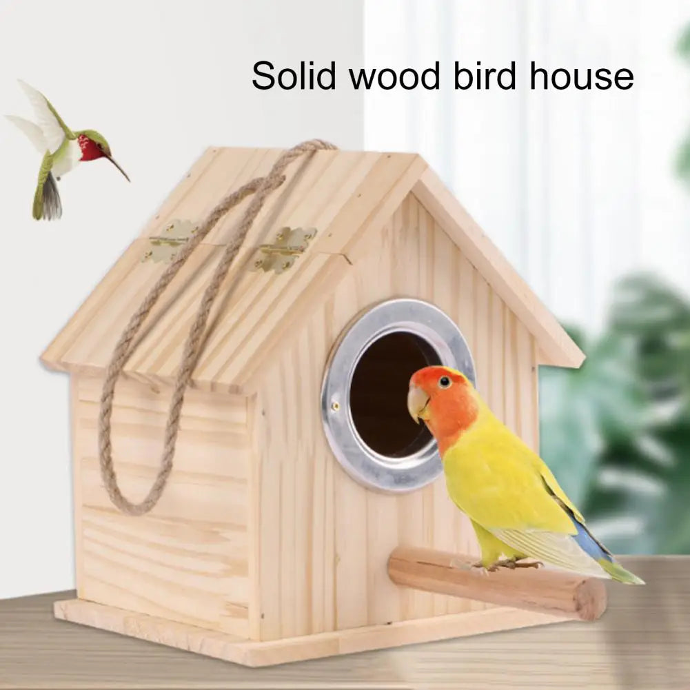 Nid D'Oiseau Suspendu En Bois, Fournitures Pour Oiseaux, Sans Odeur, Grand Espace, Protection Solaire, Imperméable, Surface Lisse, Abri Multiple U