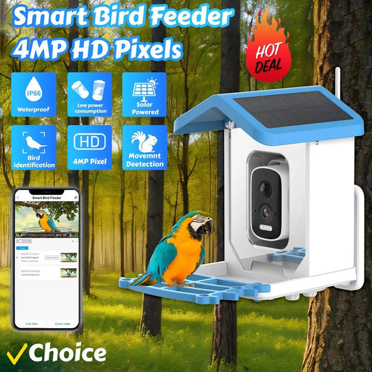 Mangeoire Intelligente Pour Oiseaux Avec Caméra HD 2.5K, Faible Consommation Solaire, Vision Nocturne, Étanche IP66, 4G Ou WIFI, Allergique, Mangeoire Pour Espèces D'Oiseaux Réels