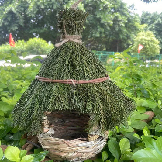 Casier À Oiseaux En Herbe Naturelle Tissé À La Main Avec Un Design Suspendu Résistant Aux Intempéries – Parfait Pour La Décoration Extérieure De Jardin Et L'Élevage D'Oiseaux