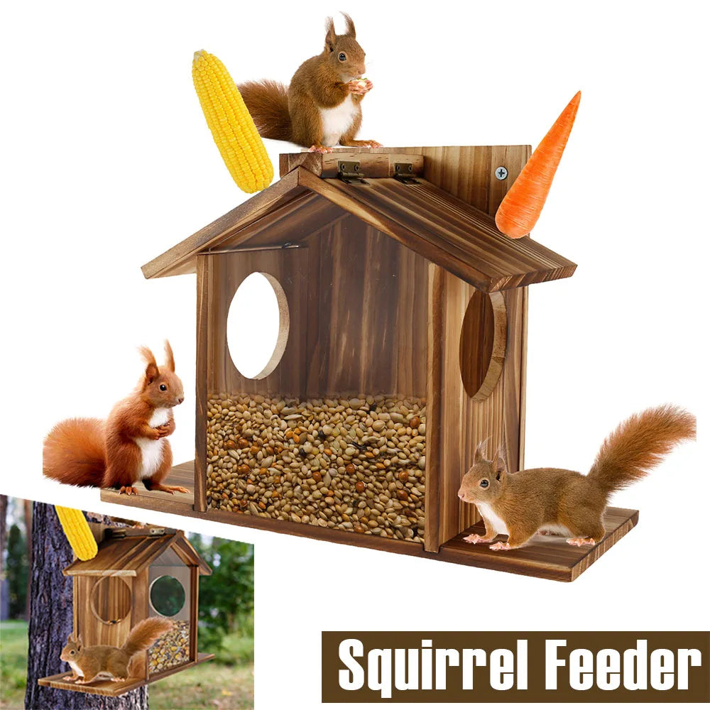 Mangeoire Pour Écureuil En Bois, Grande Capacité, Maison Avec Toit, Stations D'Alimentation Pour Écureuil, Décoration De Jardin Pour Maïs Et Cacahuètes