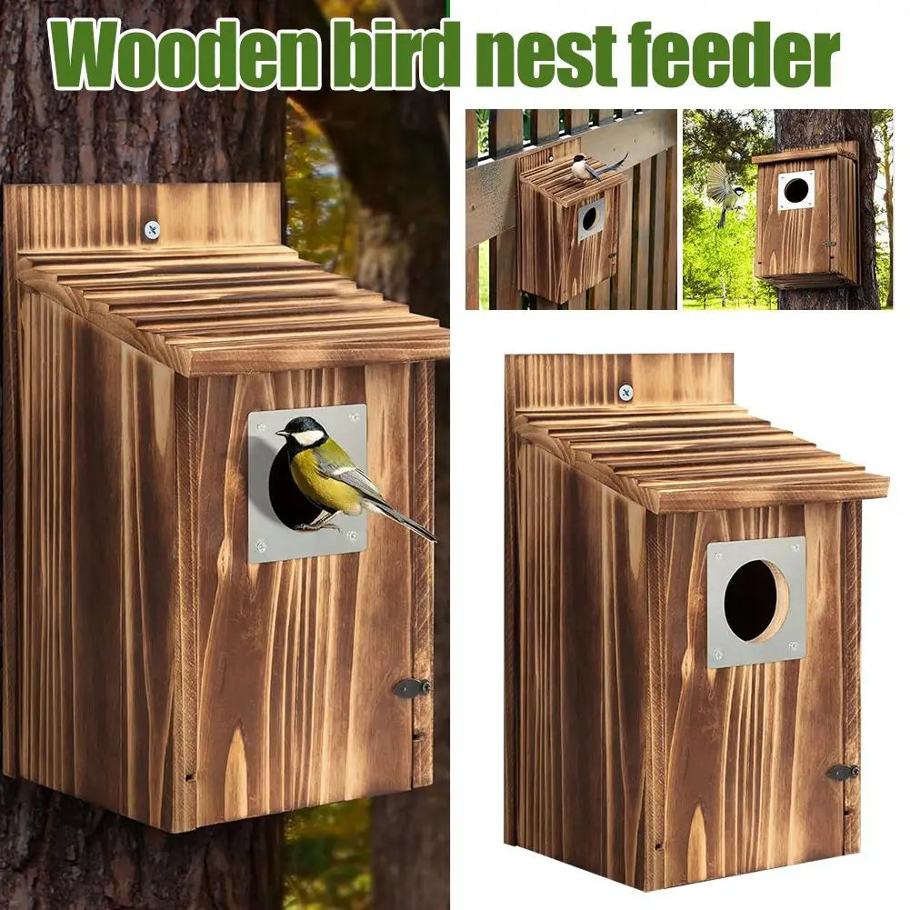 Une Maison À Oiseaux En Bois Facile À Nettoyer Et À Remplir: La Porte D'Entrée De La Maison À Oiseaux En Bois Peut Être Ouverte Pour Un Nettoyage Facile De Resi T6U8