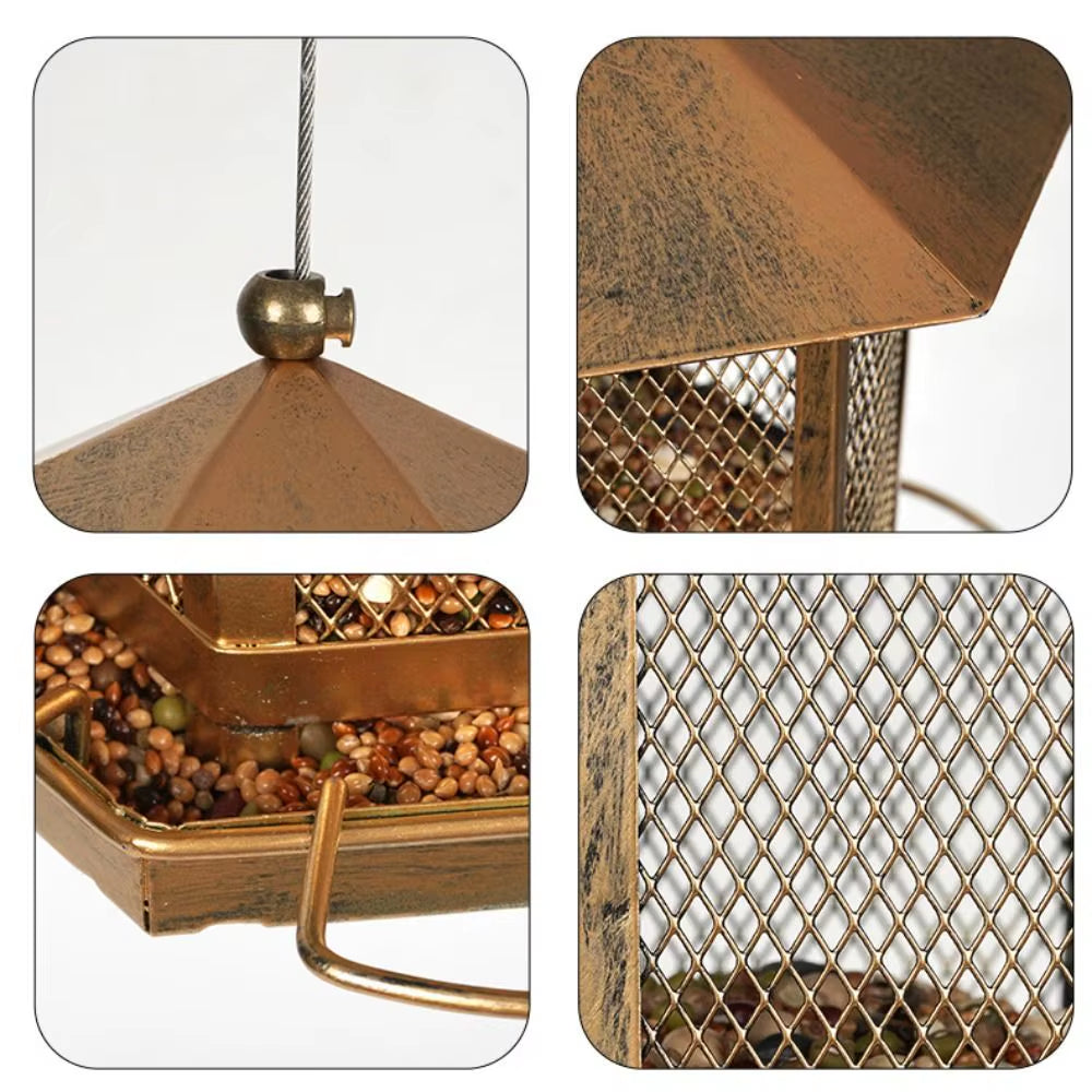 Large Capacity Garden Bird Feeder Heavy Duty Iron Bird Food Bowl Squirrel Proof Hanging Parrot Feeding Station Outdoors