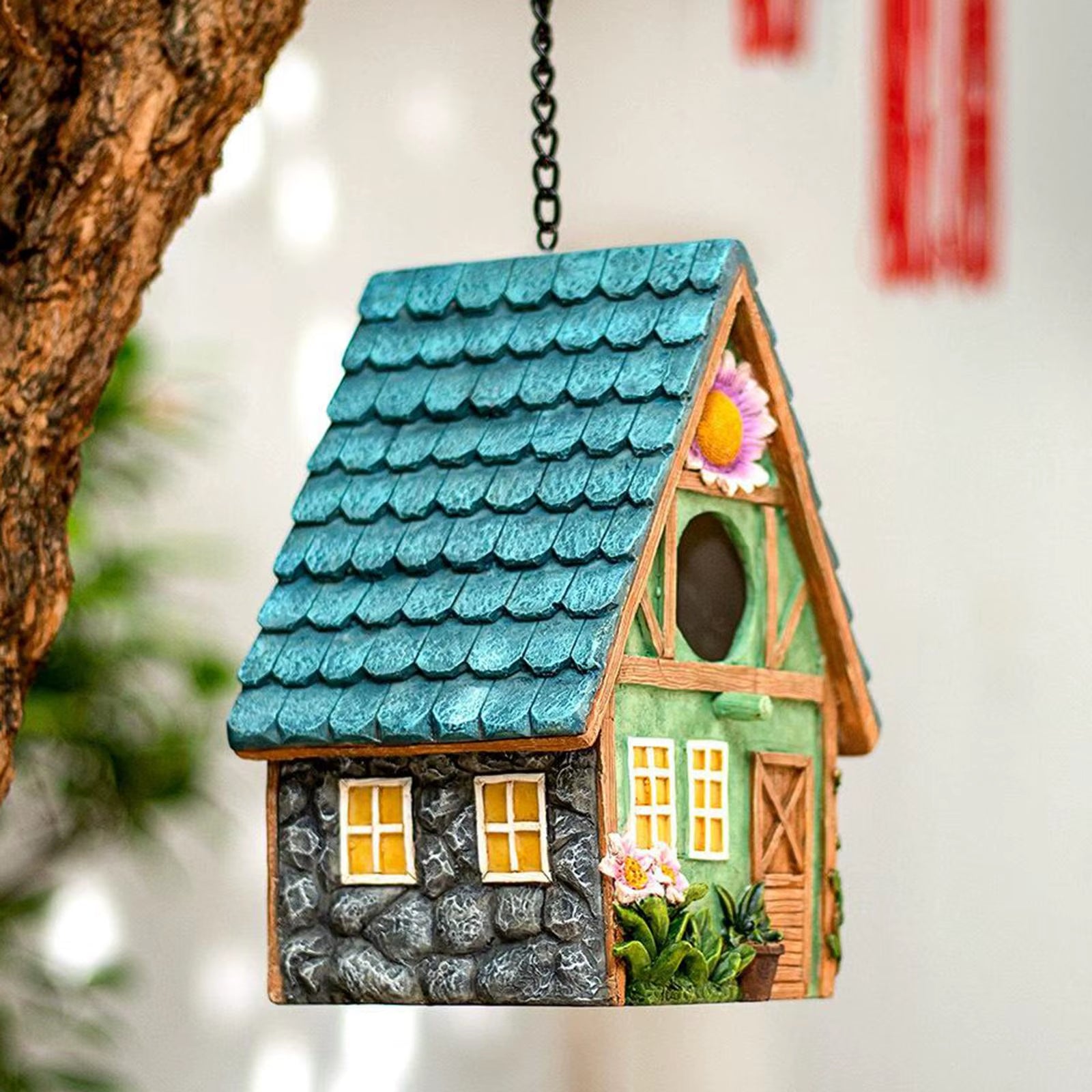 Resin Hand-Painted Hanging Birdhouse House Decorative Nest Box