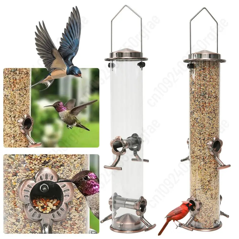 Mangeoires À Oiseaux En Métal Avec 4 Ports D'Alimentation, Direction De La Mangeoire, Degré Météo, Distributeur De Nourriture Tubulaire Pour Oiseaux