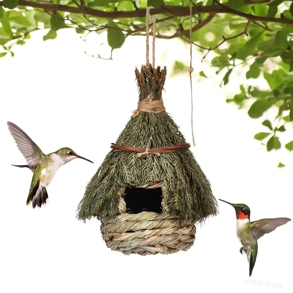 Casier À Oiseaux En Herbe Naturelle Tissé À La Main Avec Un Design Suspendu Résistant Aux Intempéries – Parfait Pour La Décoration Extérieure De Jardin Et L'Élevage D'Oiseaux