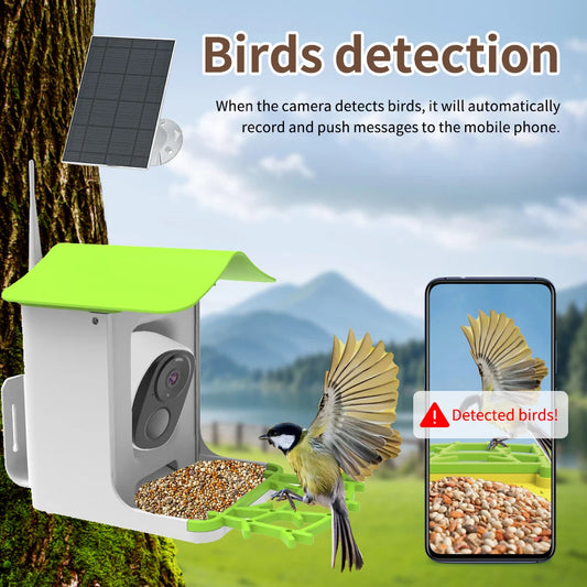 Mangeoire À Oiseaux Intelligente À Énergie Solaire Avec Caméra, Vue En Direct HD Et Alertes Instantanées, Conception Résistante Aux Intempéries IP66, Cadeau Idéal Pour L'Observation Des Oiseaux