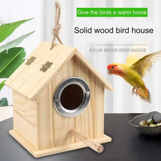 Nid D'Oiseau Suspendu En Bois, Fournitures Pour Oiseaux, Sans Odeur, Grand Espace, Protection Solaire, Imperméable, Surface Lisse, Abri Multiple U