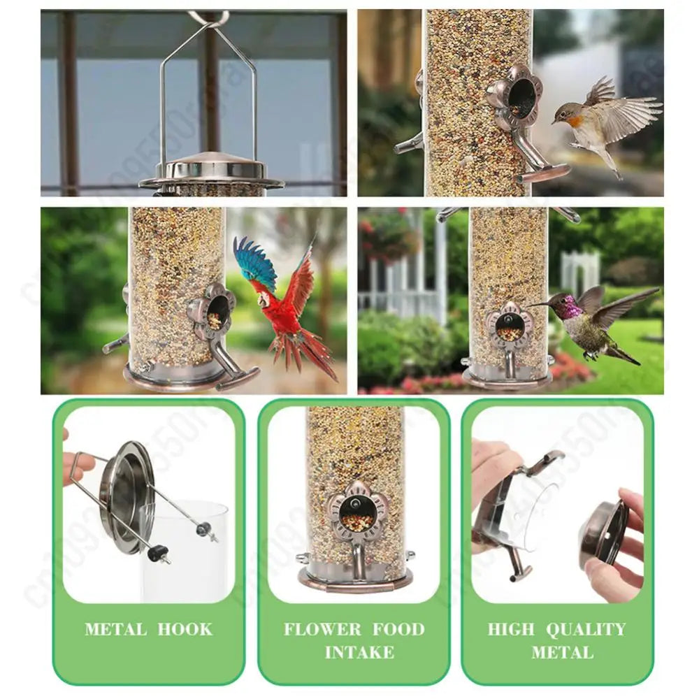 Mangeoires À Oiseaux En Métal Avec 4 Ports D'Alimentation, Direction De La Mangeoire, Degré Météo, Distributeur De Nourriture Tubulaire Pour Oiseaux