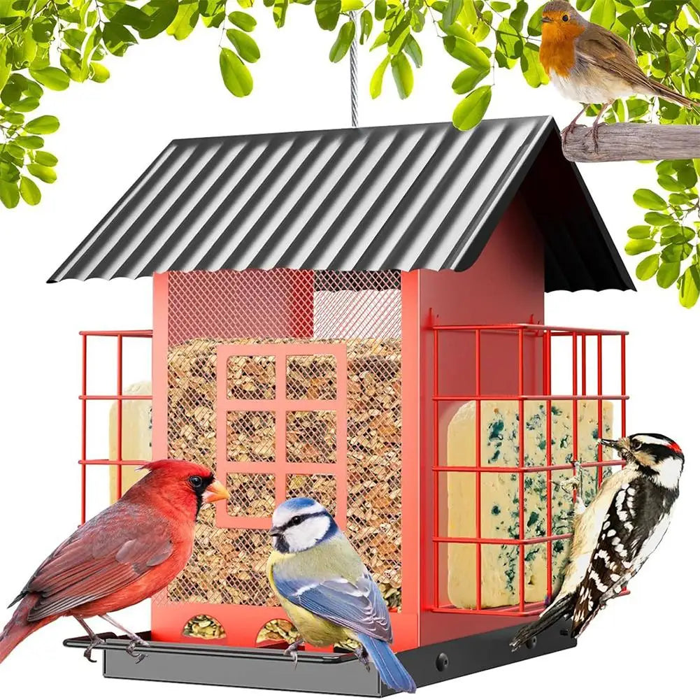 Mangeoire À Oiseaux En Métal, Grande Capacité, Résistante Aux Écureuils, Suspendue En Plein Air, Fenêtre, Cour, Maison D'Oiseau, Récipient Alimentaire, Cage À Oiseaux, Accessoires