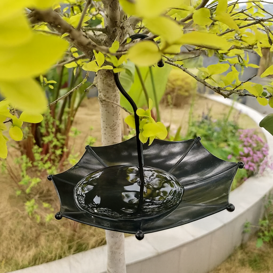 【E】Umbrella Shaped Hanging Bird Feeder Outdoor Metal Bird Bath for Garden Bird Feeder Window outside Hanging Bird Feeder Drinker