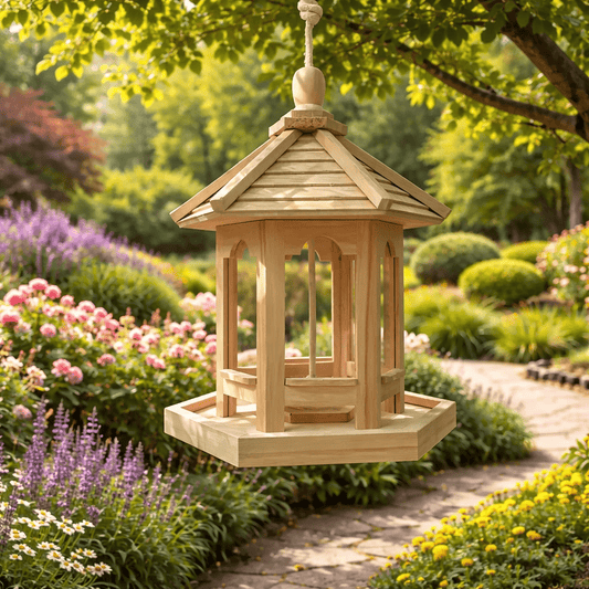 Mangeoire à oiseaux en bois tissé suspendue pour jardin