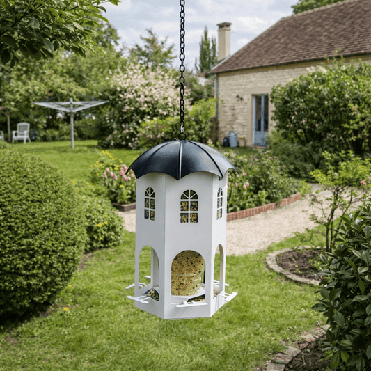 Mangeoire à oiseaux en métal suspendue pour jardin