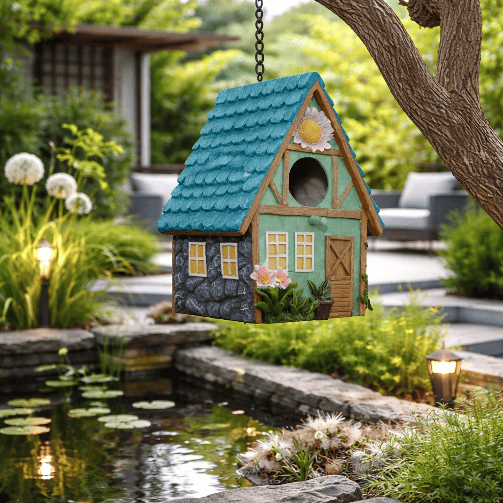 Resin Hand-Painted Hanging Birdhouse House Decorative Nest Box