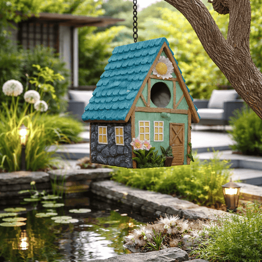 Resin Hand-Painted Hanging Birdhouse House Decorative Nest Box