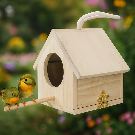 Nichoir pour Moineaux en Bois Naturel – Installation sur Poteau ou Suspendu