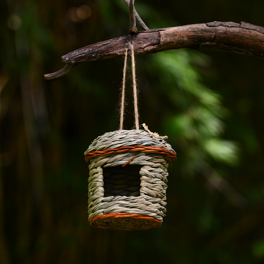 Nichoir en Herbe d'Hibiscus Tressé à la Main – Abri Naturel pour Rouge-gorge