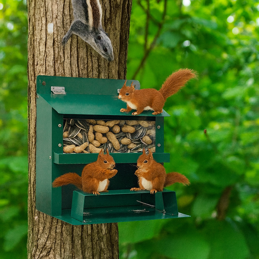 Mangeoire Pour Écureuil En Métal, Grande Capacité, Maison Avec Toit, Stations D'Alimentation Pour Écureuil, Décoration De Jardin Pour Noix De Maïs