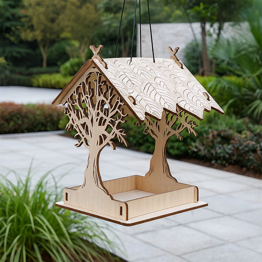 Mangeoire à Oiseaux Suspendue en Bois Naturel – Modèle Artisanal