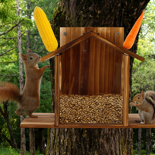 Mangeoire Pour Écureuil En Bois, Grande Capacité, Maison Avec Toit, Stations D'Alimentation Pour Écureuil, Décoration De Jardin Pour Maïs Et Cacahuètes