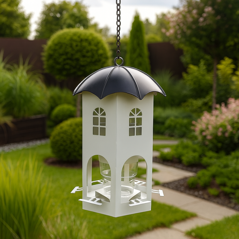 Mangeoire pour oiseaux en métal suspendue au design décoratif pour jardin