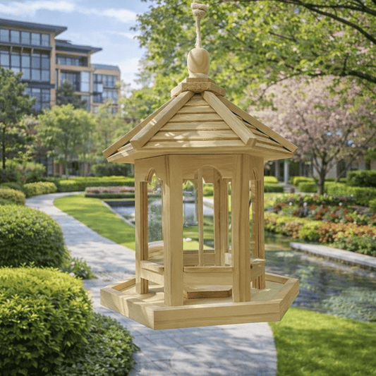 KEMORELA Mangeoire À Oiseaux En Bois Maison 1 Pièces Extérieur Décoratif Tissé Suspendu Maisons À Oiseaux Animal De Compagnie Chambre Cage Système D'Alimentation En Eau