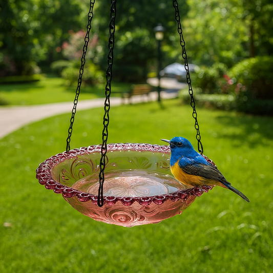 Ensemble D'Alimentation De Bain D'Oiseaux Suspendu Avec Chaîne, Décor De Patio De Jardin Extérieur, Design Floral PP, Plat D'Eau Pour Oiseaux, Outil D'Alimentation Pour Oiseaux