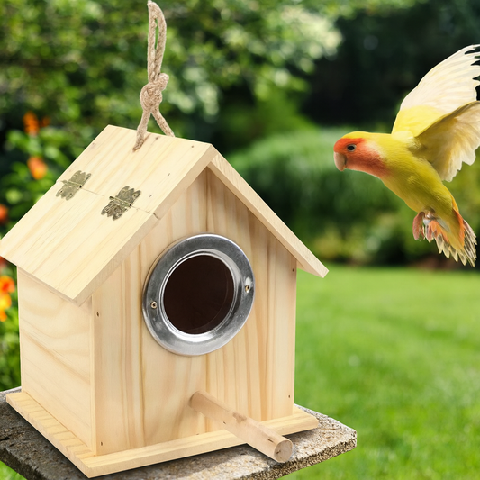 Nid D'Oiseau Suspendu En Bois, Fournitures Pour Oiseaux, Sans Odeur, Grand Espace, Protection Solaire, Imperméable, Surface Lisse, Abri Multiple U