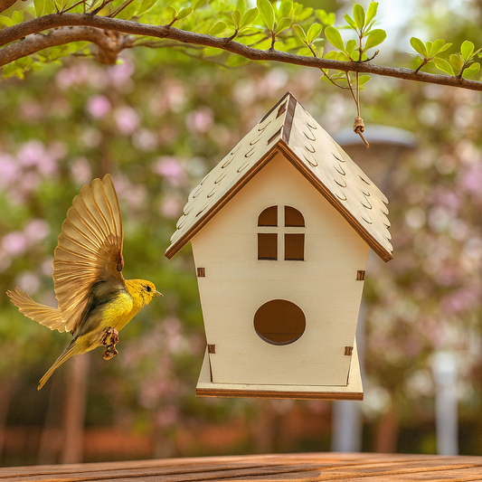 Nid De Maison D'Oiseau En Bois Naturel, Bricolage Créatif, Artisanat Fait À La Main, Boîte Simulée Décorative Pour Bluebird Finch Wren Chickadee