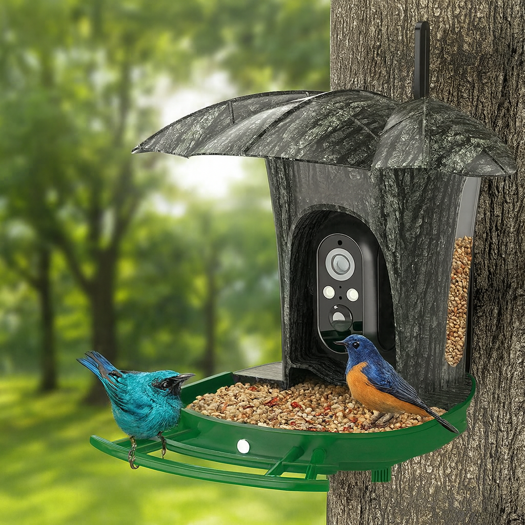 Mangeoire Intelligente Pour Oiseaux Avec Caméra Extérieure, Caméra D'Observation Des Oiseaux, 1080P HD AI Identifier Les Espèces De La Faune