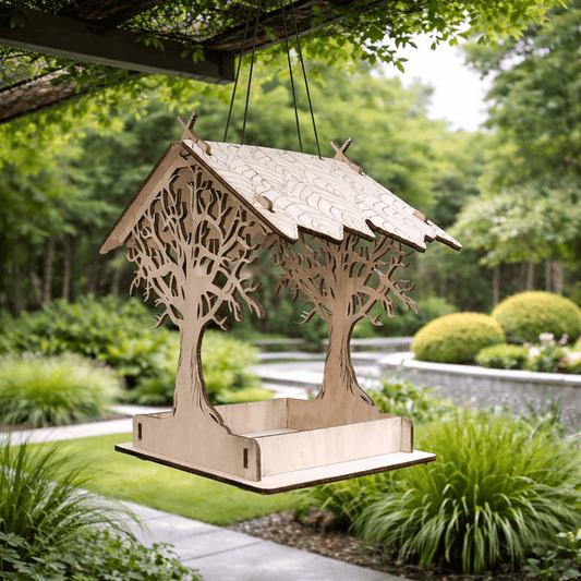 Wooden Bird Feeder Hanging Drinker for Garden Yard Garden Decor Roof outside Bird Feeders-C Easy Install