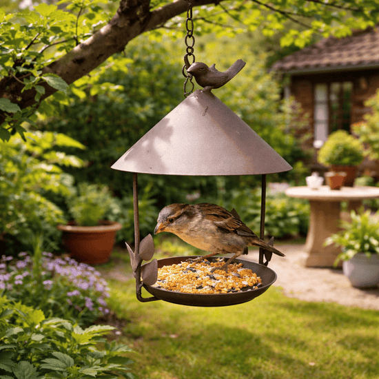 Mangeoire pour oiseaux en fer suspendue pour le jardin