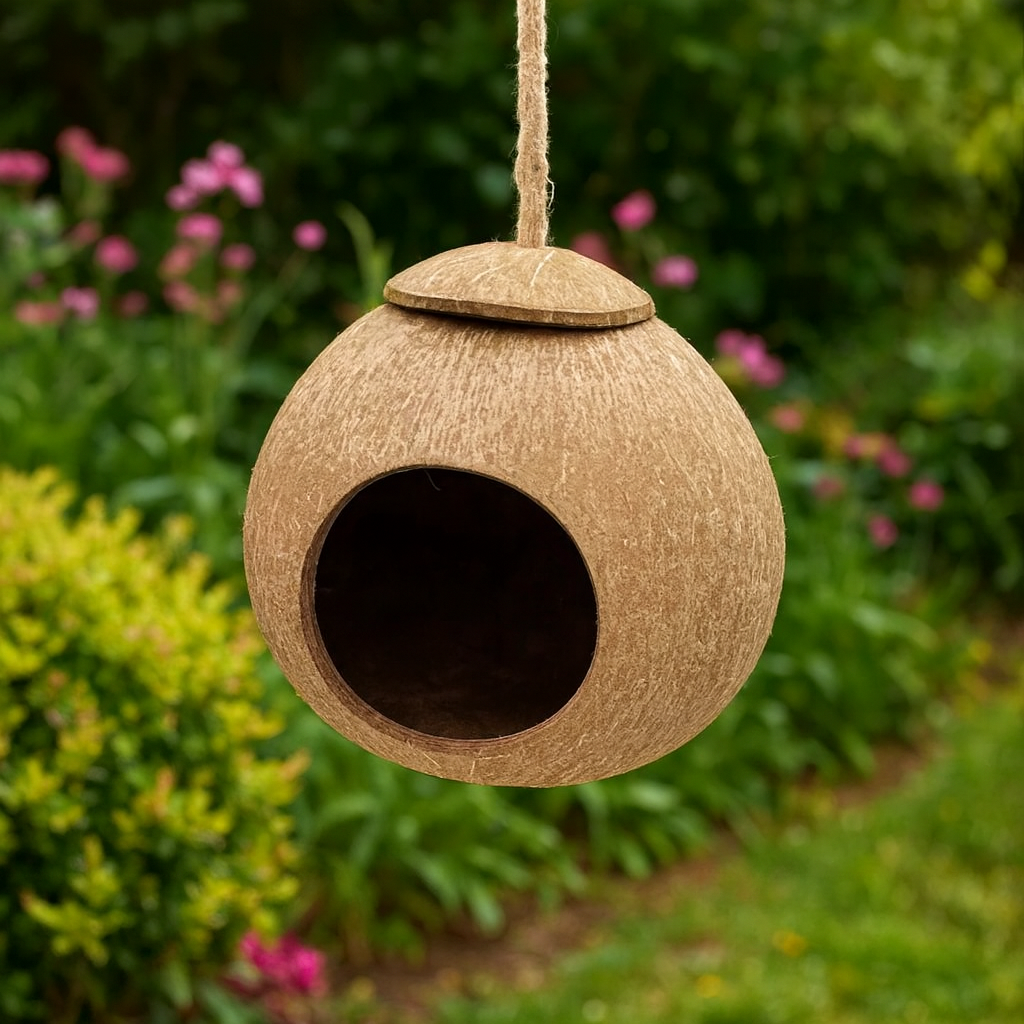 Nid D'Oiseau En Coquille De Noix De Coco Naturelle, 1 Pièce, Avec Lanière Suspendue, Pour Perroquet, Perruche, Jouets Uniques Faits À La Main