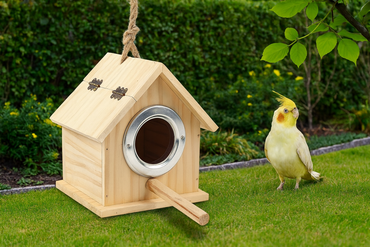 Nid D'Oiseau Suspendu En Bois, Fournitures Pour Oiseaux, Sans Odeur, Grand Espace, Protection Solaire, Imperméable, Surface Lisse, Abri Multiple U