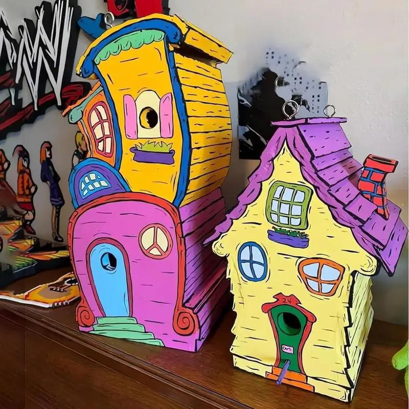 Nichoir À Oiseaux En Bois Fait À La Main, Whoville, Décoratif, Grandes Maisons À Oiseaux Bleues, Nids Pour L'Extérieur Avec Poteau Suspendu