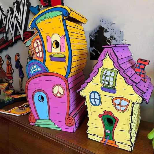 Nichoir À Oiseaux En Bois Fait À La Main, Whoville, Décoratif, Grandes Maisons À Oiseaux Bleues, Nids Pour L'Extérieur Avec Poteau Suspendu