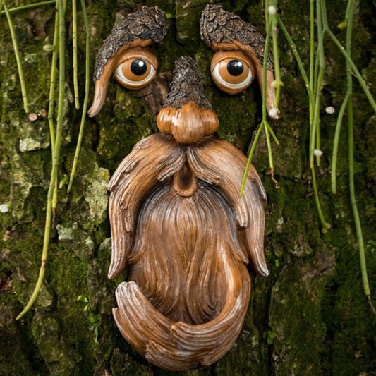 Tree Face Bird Garden Feeder Faces Hugger Decor Outdoor Man Oldsculpture Yard Wild Ornament Dark Indecoration Statue Whimsical