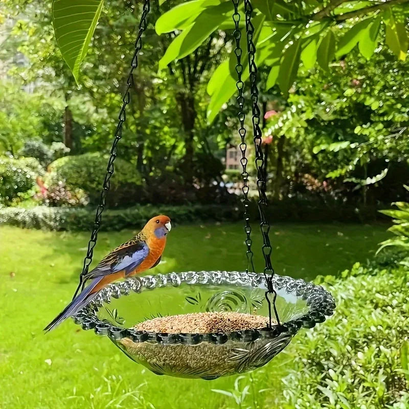 Ensemble D'Alimentation De Bain D'Oiseaux Suspendu Avec Chaîne, Décor De Patio De Jardin Extérieur, Design Floral PP, Plat D'Eau Pour Oiseaux, Outil D'Alimentation Pour Oiseaux