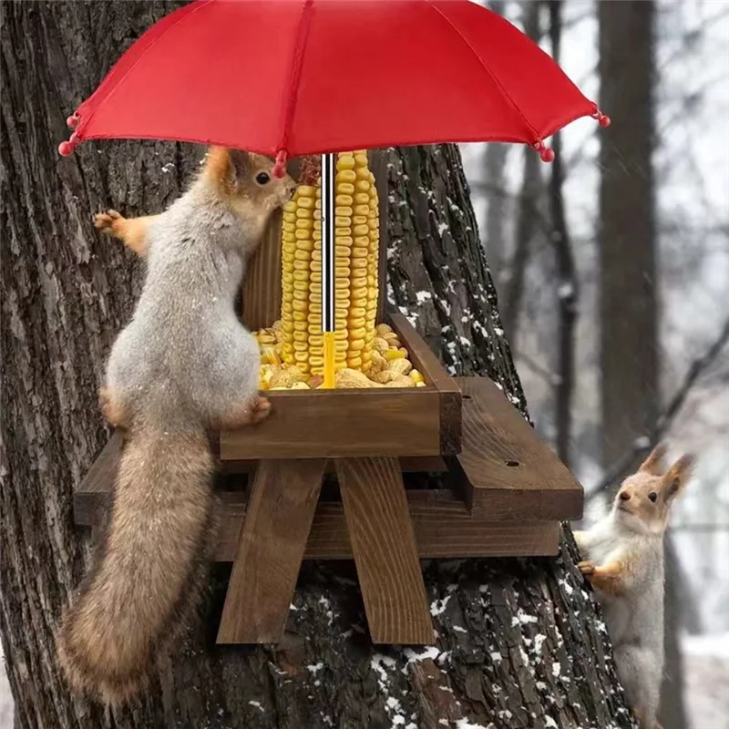 A19I-Alimentation En Bois Pour Écureuil, Oiseau, Table À Manger Pour Animaux De Compagnie, Banc Suspendu, Table D'Alimentation, Mini Parapluie, Ornements
