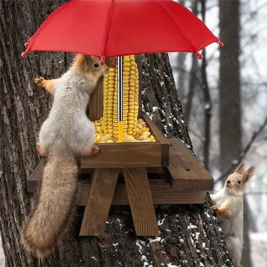 A19I-Alimentation En Bois Pour Écureuil, Oiseau, Table À Manger Pour Animaux De Compagnie, Banc Suspendu, Table D'Alimentation, Mini Parapluie, Ornements