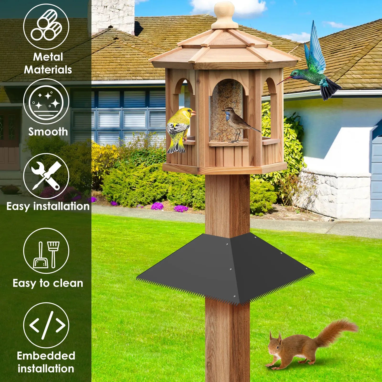 Déflecteur D'Écureuil D'Extérieur En Métal Dentelé, Déflecteur Anti-Écureuil Pour Poteaux D'Alimentation Pour Oiseaux, Protection D'Écureuil Pour Jardin, Patio, Porche 41Cm