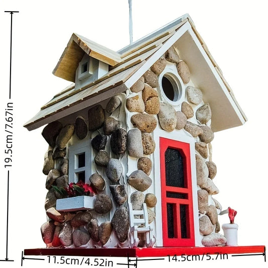 1Pc, Decorative Stone Cottage Bird House with New Creative Design, Garden Decoration, Outdoor Decor, Tree Decor