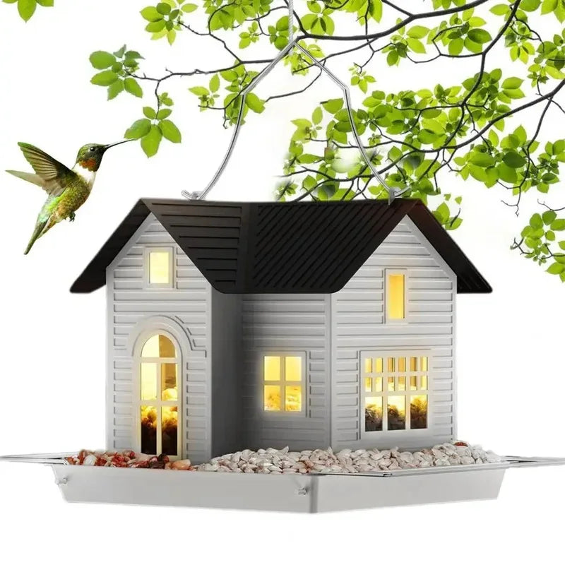 Solar Durable Outdoor Birds Feeder Lantern Weather-Proof Hanging Metal Feeding House Charming Solar-Powered Bird Feeder