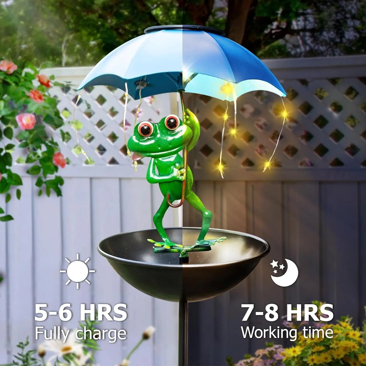 Solar Bird Feeder Frog Garden Decor, Outdoor Solar Frog Figurine Lights with Umbrella, Hummingbird Feeder Decorative Path Lights